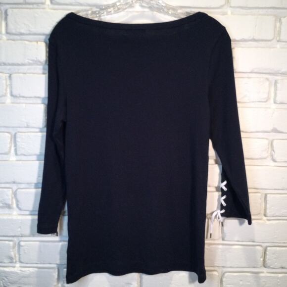 New LRL Lauren Jeans Navy Blue boat neck T -Shirt M - Picture 3 of 5